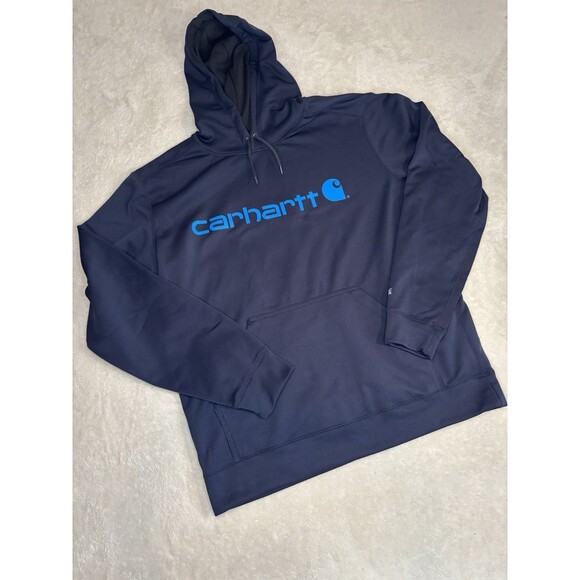 Carhartt Force Hoodie Mens L Large Navy Blue Relaxed Fit Pullover Sweatshirt - Picture 1 of 10